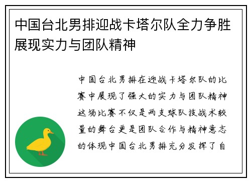 中国台北男排迎战卡塔尔队全力争胜展现实力与团队精神