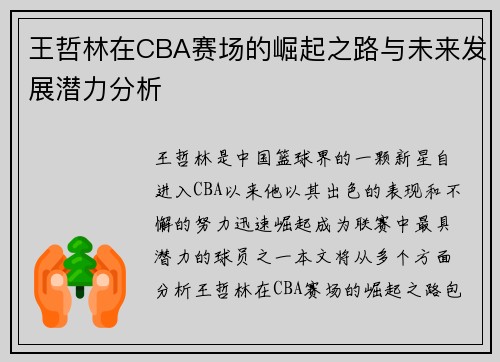 王哲林在CBA赛场的崛起之路与未来发展潜力分析