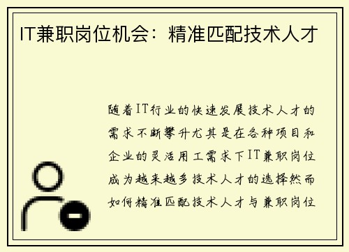 IT兼职岗位机会：精准匹配技术人才