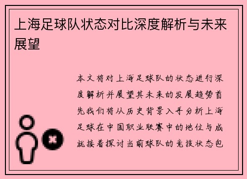 上海足球队状态对比深度解析与未来展望